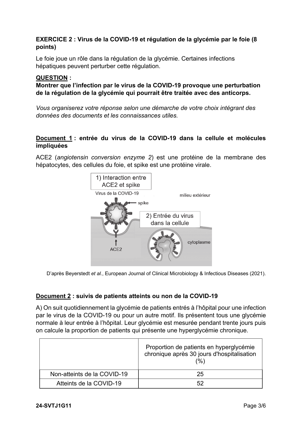 Sujet officiel 24-SVTJ1G11 - page 3 (Exercice 2 : question + Doc 1 + Doc 2)