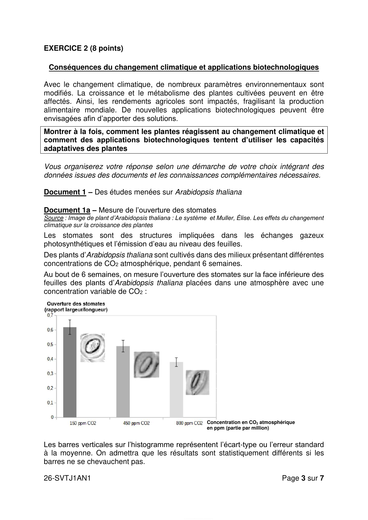 page 3 - Exercice 2 : question + Doc 1a (ouverture stomates)