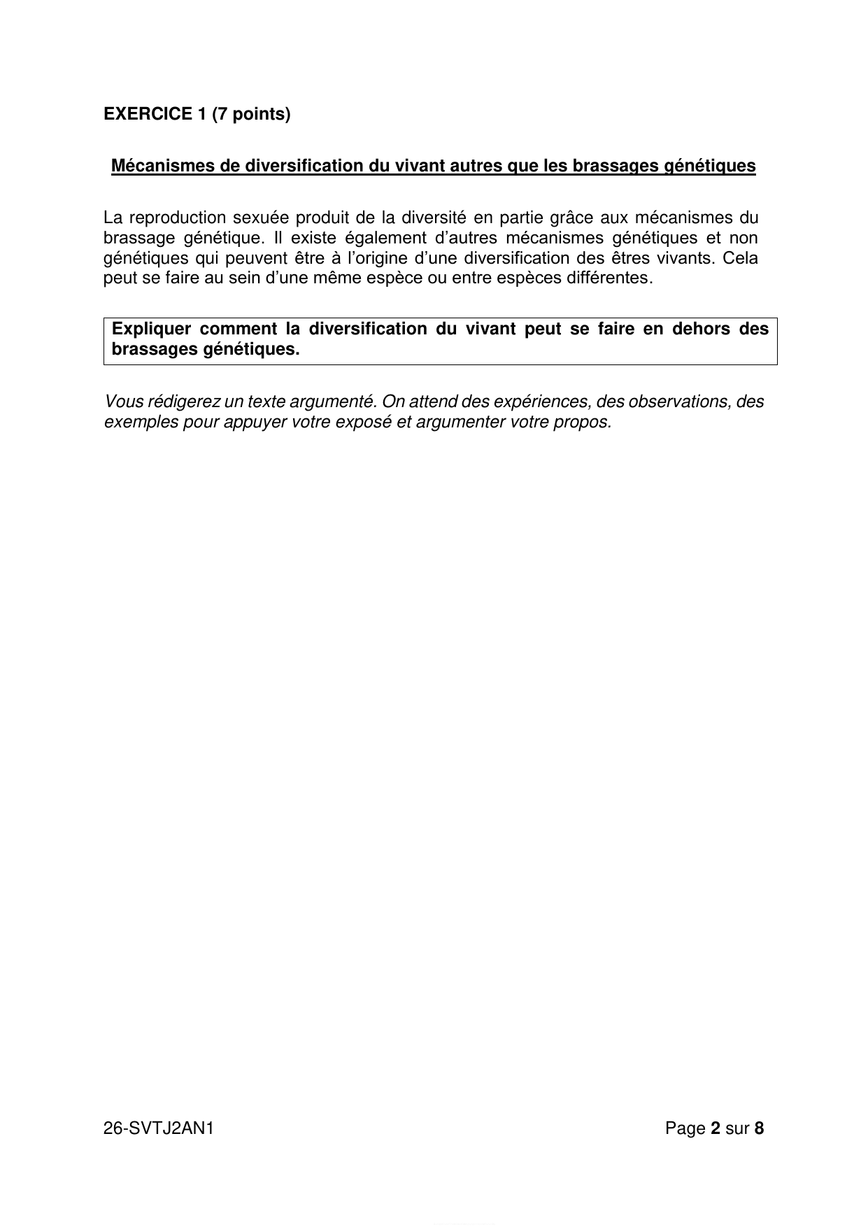 Sujet officiel Amérique du Nord J2 2026 - page 2 (Exercice 1 : diversification hors brassage)